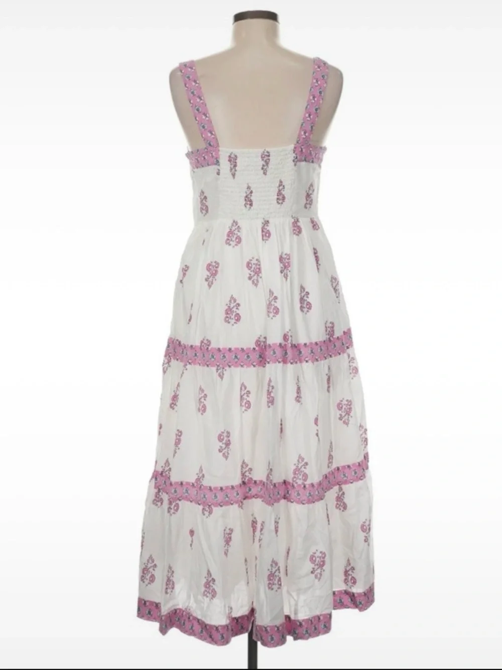 J. Crew White Maxi Dress with Pink Floral Trim